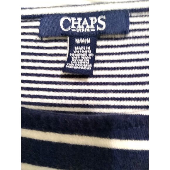 Chaps women's striped Navy and Cream Tee with shoulder zipper     Size M - Picture 5 of 6